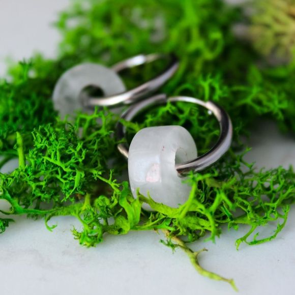 Handmade hoops stainless steel with semiprecious stones - Picture 2 of 7